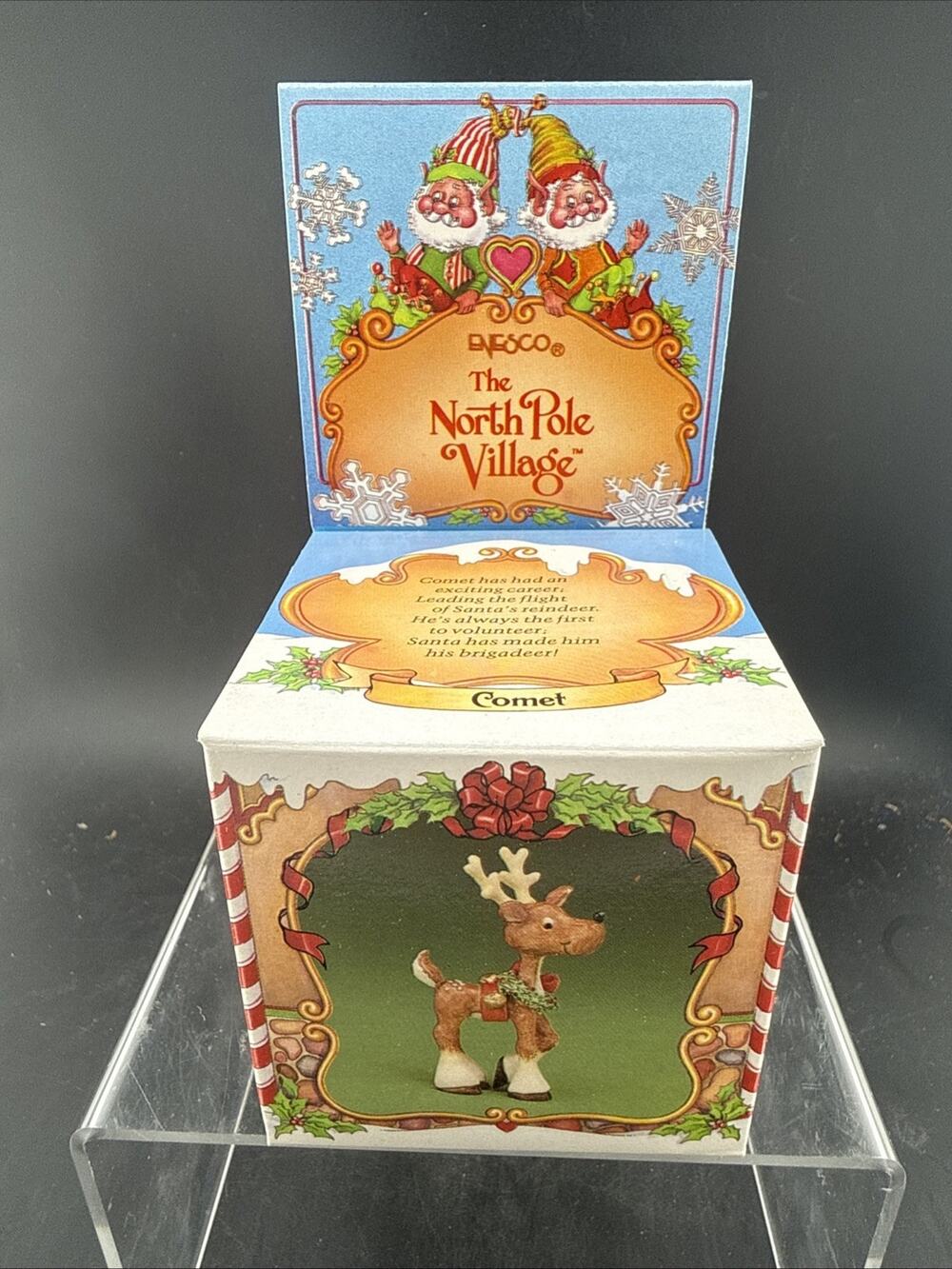 Vintage Enesco North Pole Village Comet Reindeer Figurine 1986 New Old Stock